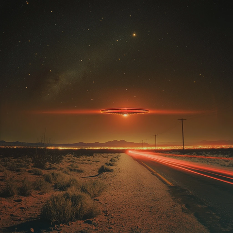 沙漠公路夜间飞碟景观