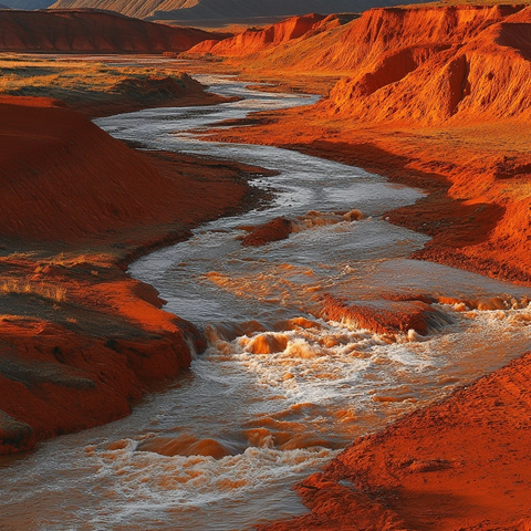 红土河流与巨石景观