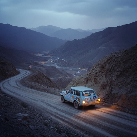 蓝锈赛车穿越险峻沙漠峡谷