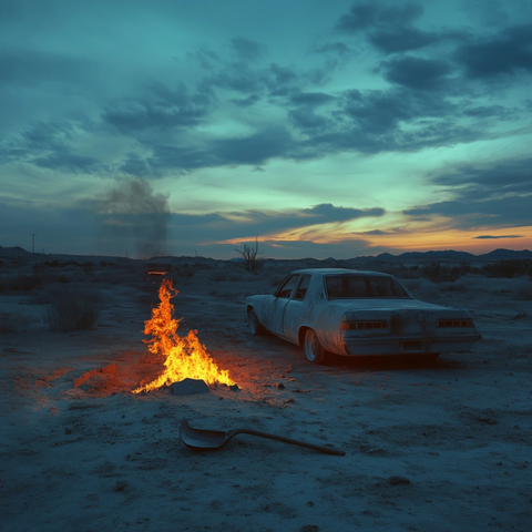 沙漠汽车火灾与开放墓穴