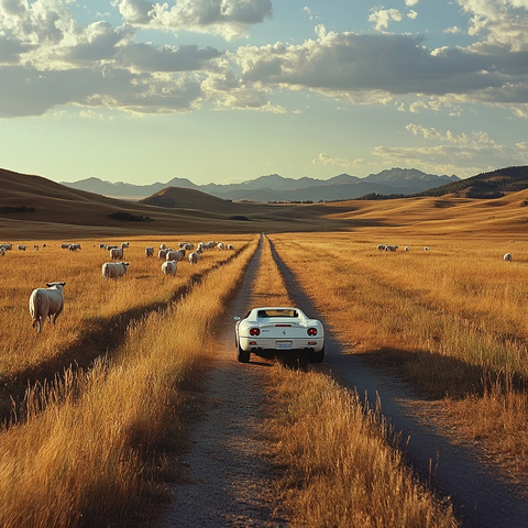 白色法拉利草原飞驰