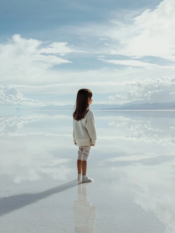 女孩远眺盐湖全景