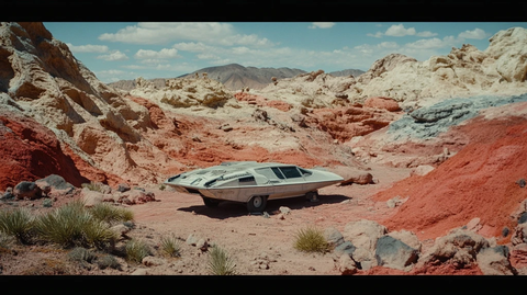 太空船停靠异星彩色岩石