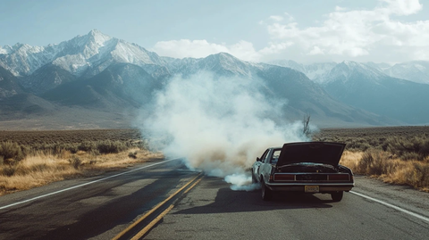 汽车路边停靠冒烟