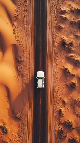 沙漠吉普行驶沙丘之间