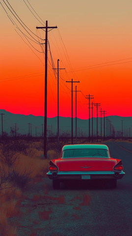 红色汽车停在干草路边