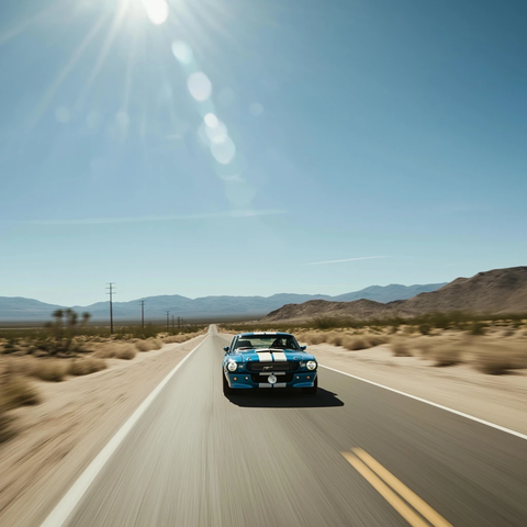 野马跑车飞驰沙漠美景
