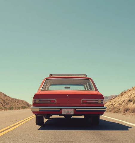 红色旅行车后视图