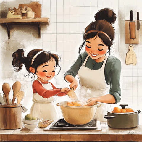 妈妈与女儿厨房烹饪