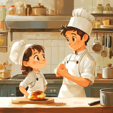 孩子厨房问厨师