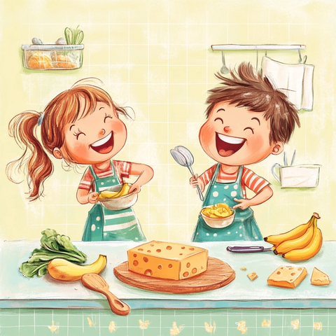 孩子厨房烹饪笑声欢乐