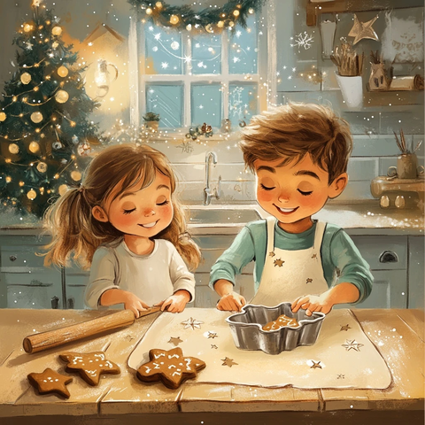 兄妹制作姜饼迎接新年