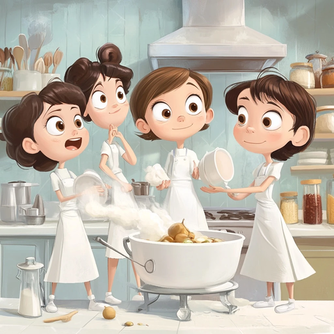 四位女性厨师烹饪素食食材