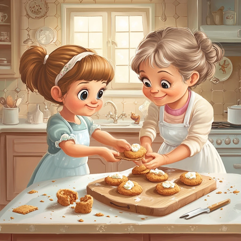 女孩与奶奶烤饼干