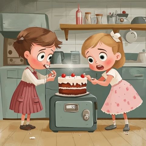 男孩女孩吃蛋糕遇警报