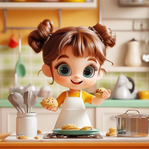 小女孩厨房烘焙洗碗