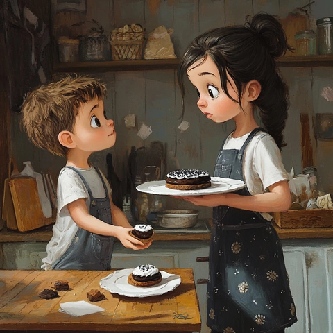 男孩递给女人奥利奥甜点