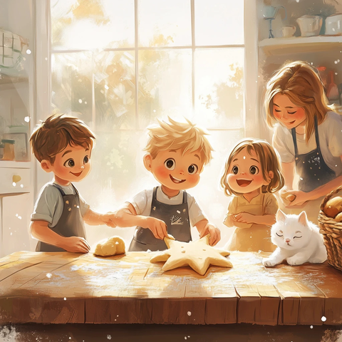 男孩女孩一起做星星糕点