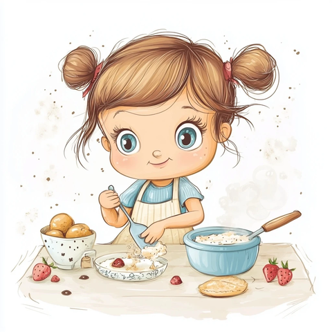 女孩早餐桌边忙碌