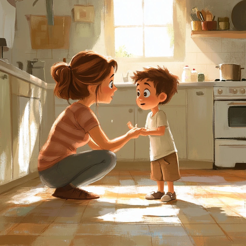 妈妈解释松动的牙齿蒂米好奇