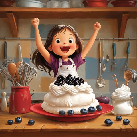 小女童黑莓帕夫洛娃烘焙