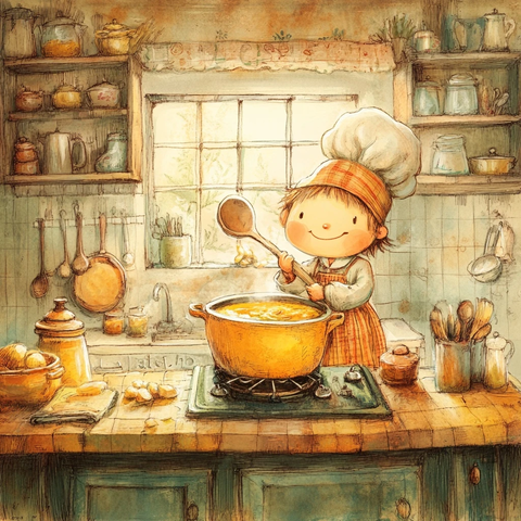 厨师厨房煮汤插画