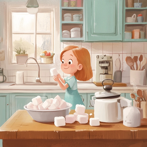 厨房台面上的棉花糖点心