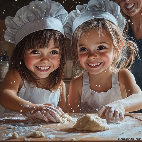 女孩烘焙姜饼大人旁观