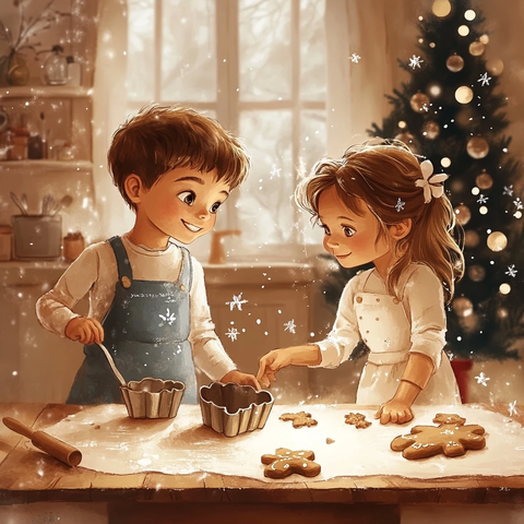 兄妹制作姜饼迎接新年