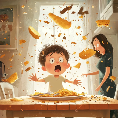 小孩闹脾气食物满天飞