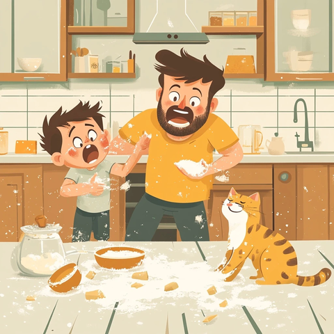 父子烘焙面粉猫恐慌