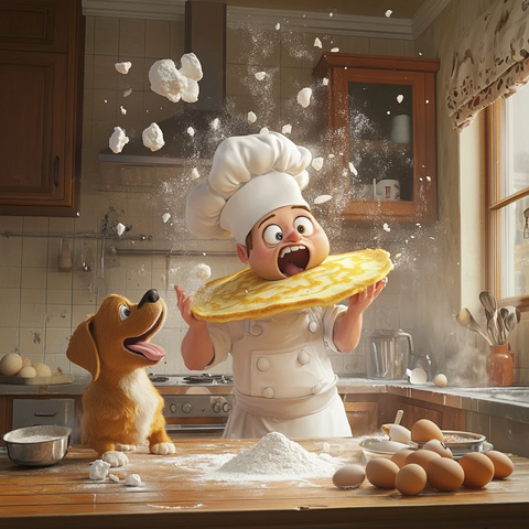 厨师翻巨型煎饼粘天花板