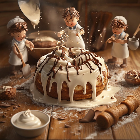 木桌上的小烘焙师与肉桂卷