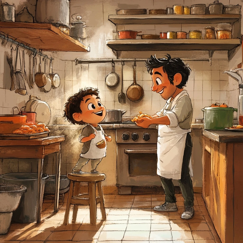 小男孩厨房探秘美食之旅