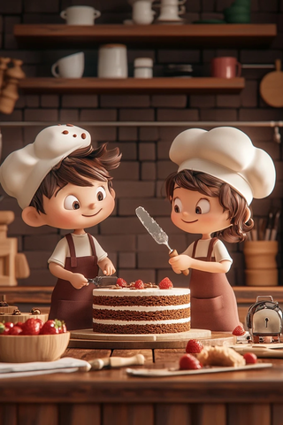 孩子厨房制作分层蛋糕