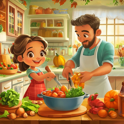 妈妈做饭爸爸切菜的快乐时光