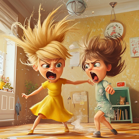 姐妹在家中打闹