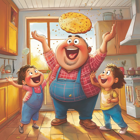 爸爸做煎饼意外砸中弟弟