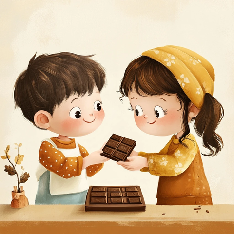 两个小孩共享巧克力