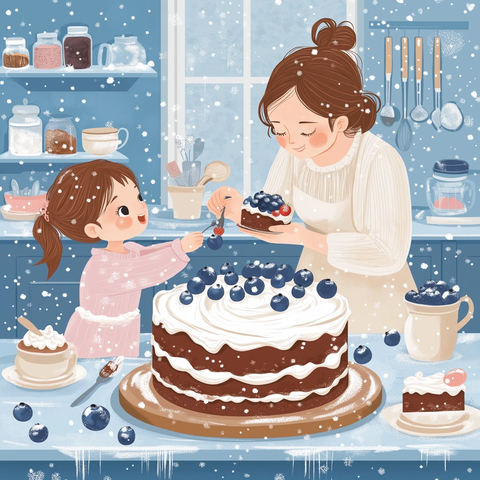 母亲与女儿制作巧克力蛋糕