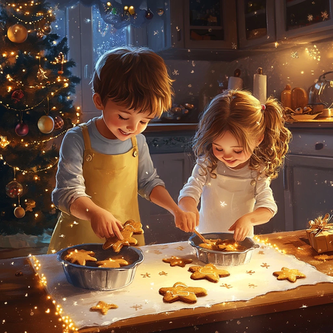 兄妹制作新年姜饼屋