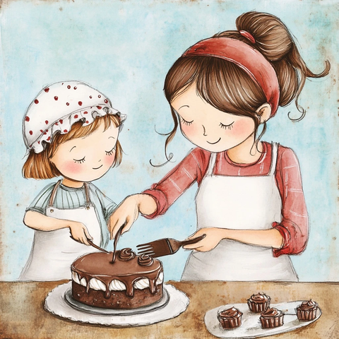 奶奶准备巧克力蛋糕