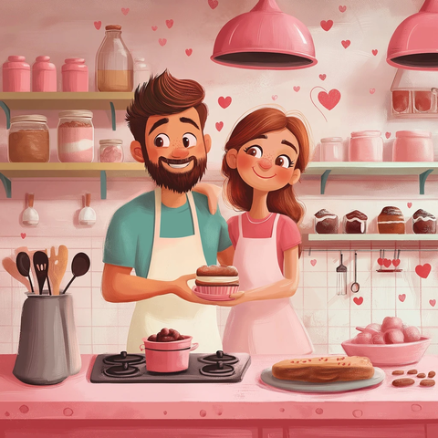 情侣卡通烘焙厨房