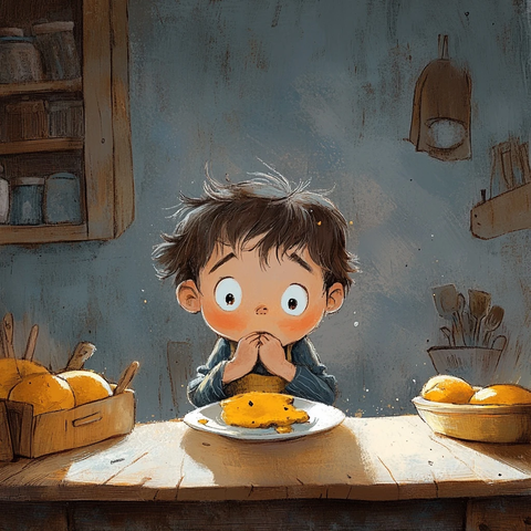 孩子们等待食物的场景