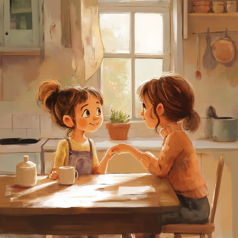 女孩与母亲厨房对话