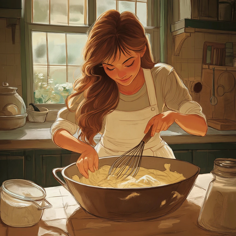 女子搅拌面团在碗中