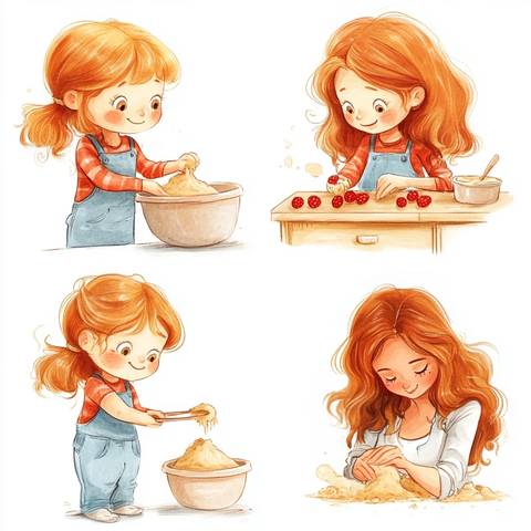 女孩玩面团与沙子母亲拥抱