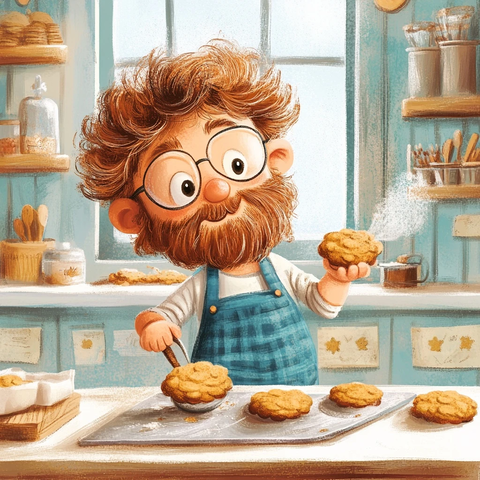 戴眼镜的胡子大叔学做饼干