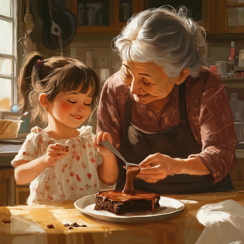 祖孙一起烘焙布朗尼