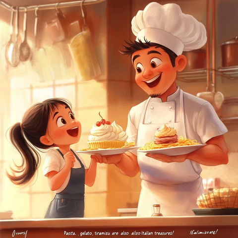 厨师展示意大利美食女孩惊叹